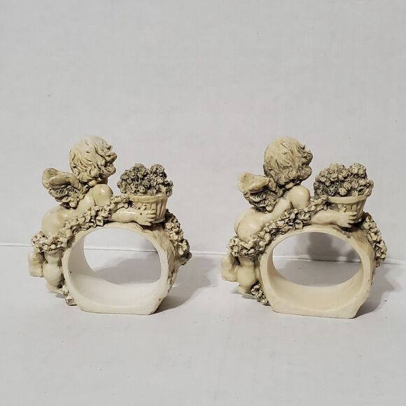 Vintage Angel Cherub Napkin Rings Set 80s 90s Angels Towel Ring Floral Cupid - Picture 7 of 9